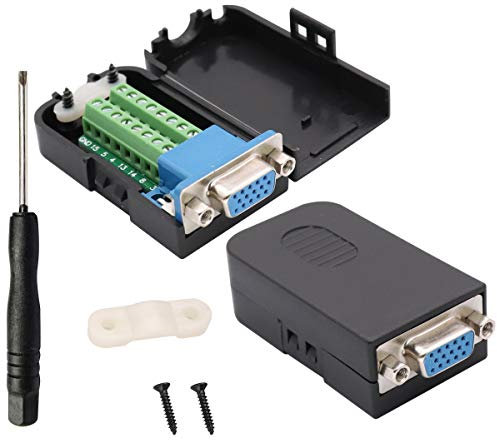 AAOTOKK VGA Schraub Klemmen Block Adapter D-SUB 15 Polige 3 Reihige DB15 VGA Weiblich auf 16Polige Serielle Klemmen Breakout Board Steckverbinder Signalmodul mit Gehäuse (2 Stücke/Weiblich)