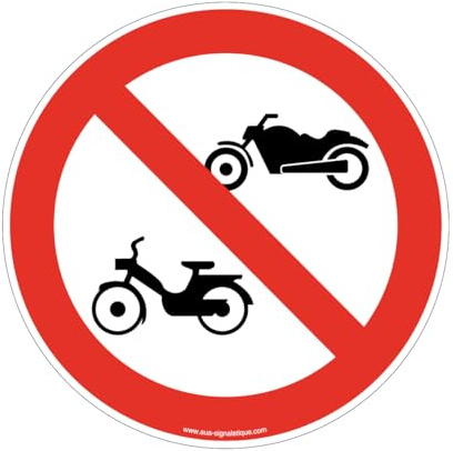 AUA SIGNALETIQUE - Panneau Accès interdit aux deux roues à moteur - Ø 330 mm, Aluminium Dibond 3mm