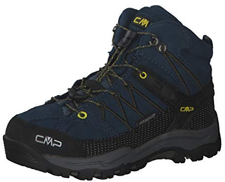 CMP Kids Rigel Mid Trekking Shoes Wp, Zapatos de trekking Unisex niños, Tinta azul Amarillo, 29 EU