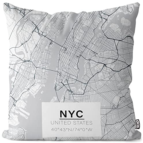 VOID New York Karte Kissenbezug Kissenhülle Sofakissen Kissen Deko Outdoor-Kissen Dekokissen, Kissen Größe:50 x 50 cm