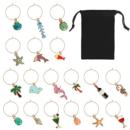 MOSNLEILA Wine Glass Charms Markers Tags Identification, Wine Charms for Stem Glasses, Drink Markers Christmas Decorations, Wine Bachelorette Tasting Party Favors Decorations, Glass, No Gemstone