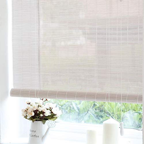 X1NGFU Weiße Bambusrollos Blickdicht,Fenster-Rollo Bambus Für Innen,Bambusrollo 70% Lichtfilter-Rollo,Sichtschutz Rollo Seitenzugrollo,for Indoor Und Outdoor,Teehaus,Mit Beschlag (80x120cm/32x47in)