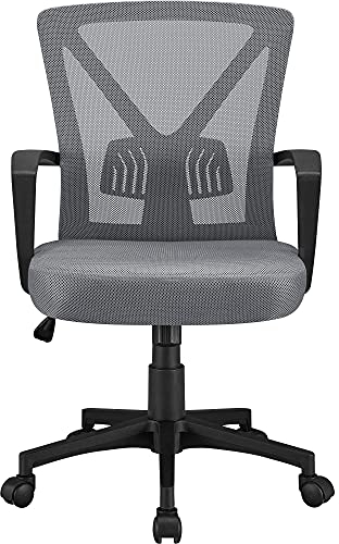 Yaheetech Bürostuhl Ergonomischer Drehstuhl Schreibtischstuhl Chefsessel mit Lordosenstütze und Armlehne Höhenverstellung und Wippfunktion Dunkelgrau