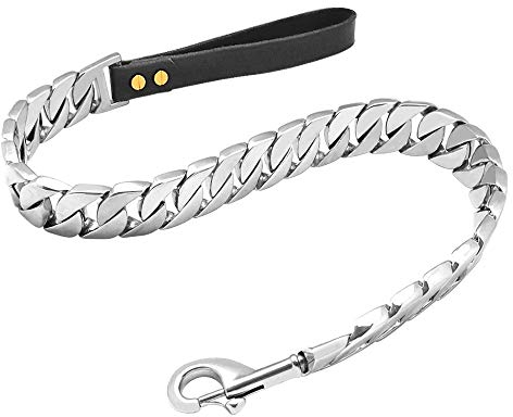liangzishop Hundeleine 32mm langlebige Edelstahl Hundekette Leine Kragen Starke Haustierhund Gold Silber Kettenführung Für mittlere große Hunde Bulldogge Pitbull Schleppleine/Führleine