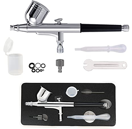SAGUD Airbrush Kit Dual-Action Air Brush Set with 0.3 mm and 1/3 oz. for Hobby, Models, Art, Tattoo, Nail Art, Cake SD-130