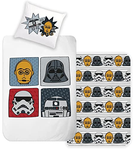 Disney Home Star Wars Wendebettwäsche Set 135x200 - Kopfkissenbezug 80x80 - Super weiche Renforce 100% Baumwolle, 2-teilig Star Wars Bettwäsche, Weich und angenehm auf der Haut