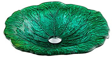 Ksunun Lavabo da Appoggio Lavabo in Vetro Temperato Lavabo da Bagno Design Forma di Foglia di Loto Lavabo D'appoggio Moderno con Valvola di Scarico in Ottone, per Bagno e Toilette,Autumn