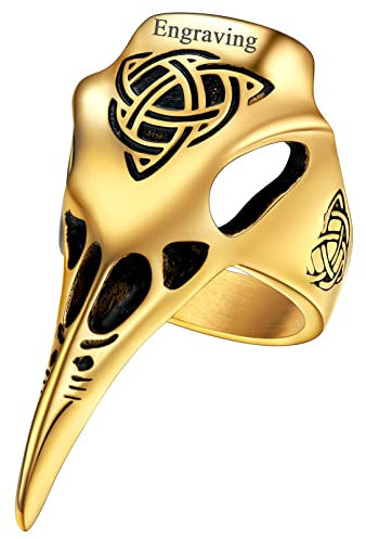 FaithHeart Nordic Statement Ring für Herren Jungen gold Rabenschädel Fingerring in Größe Viking Vogel Schädel Fingerring Wikinger Statement Ring für Geburtstag Valentinstag