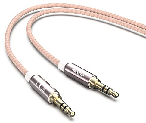 JAMEGA - 7,5m Aux Kabel 3.5mm Audio Kabel - Klinke Stereo 3.5mm Nylon Klinkenkabel für Kopfhörer, Lautsprecher, MP3 Player, Auto, TV, Soundbar, Heim/KFZ Stereoanlagen, Handy uvm. – Rosegold
