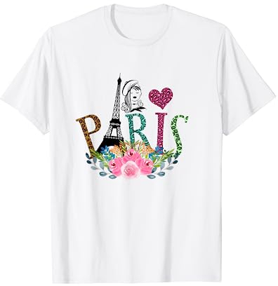 Paris Eiffelturm Baskenmütze Mädchen Leopardenmuster T-Shirt
