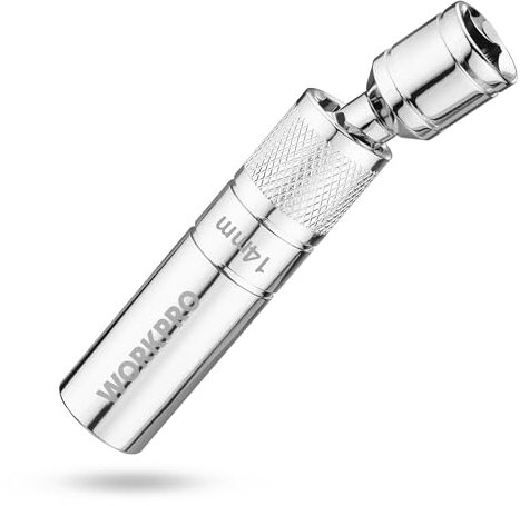 WORKPRO Douille Bougie 14mm, 3/8 Drive 12 Points Clé à Bougie D'Allumage Pivotante Magnétique de 100 mm, Outil de Retrait de Douilles Robustes, CR-V pour réparation de Voiture