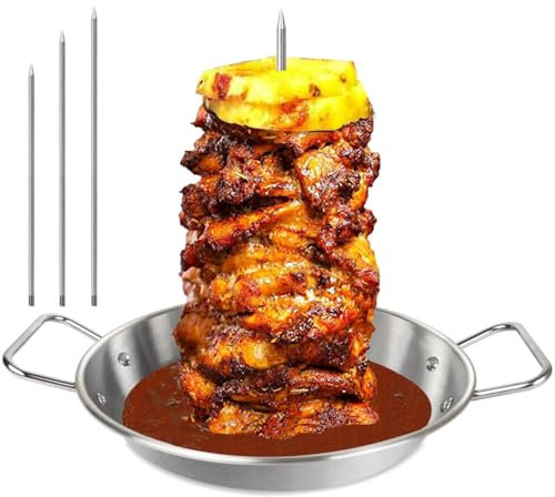 Vertikaler Spieß, AIMEIKI Grillspießständer aus Edelstahl mit 3 abnehmbaren Spikes – 20,3 cm / 25,4 cm / 30,5 cm zum Braten von Fleisch, Steak, ganzes Huhn, Wurst, Kebabs, Shawarma, Backofen, BBQ