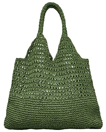 Becksöndergaard Tasche Damen Vanessa Rialta Bag Grün (Chive Green) - Strandtasche/Shopper gehäkelt aus Stroh - B:54 x L:40cm - 1111411001-552