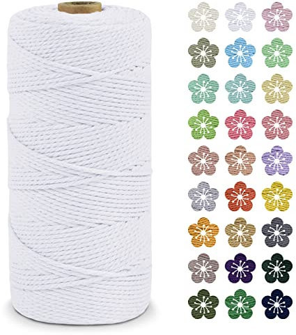 LEREATI Hilo Macrame 2mm x 200m, Natural Algodó Cuerda Macrame 2mm, Cuerda Algodon Gruesa Hilos para Macramé Pared, Macramé Cortinas, Colgante de Plantas, Manualidades, Decoración (Blanco)