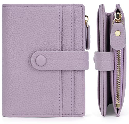 HKCLUF Portefeuille Femme Cuir, RFID Blocage Porte Monnaie Court Porte-Cartes Femmes Zippé Portefeuilles(A06-Taro Violet)