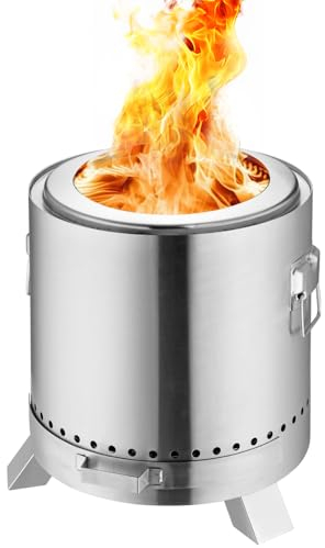 BLV Edelstahl Feuerschale-Outdoor-Kamin mit Standfuß, ⌀ 38cm, Höhe 40.7cm, raucharm-Tragbare Feuerstelle für Terrasse, Garten - Feuertonne, Holzofen, Feuerkorb