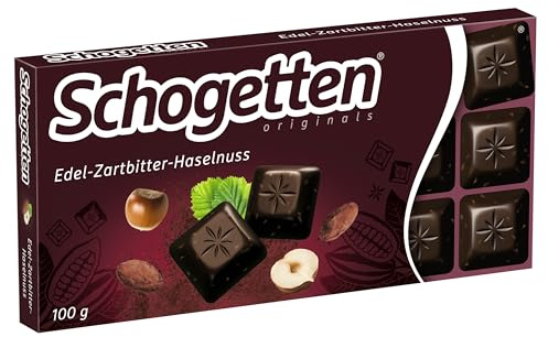 Schogetten Edel-Zartbitter-Haselnuss 100g Schokoladentafel, praktisch einzeln portioniert. Ein Genuss. Stück für Stück.
