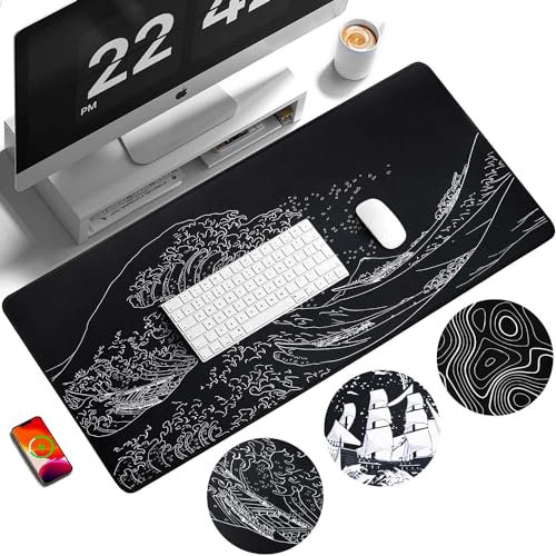 EIMMBD Grand tapis de souris de jeu Ukiyo-e japonais avec base antidérapante de 3 mm, pour jeu, maison, bureau, travail (vagues de mer japonaises) - Motif vagues de mer japonaises - 80 x 30 cm