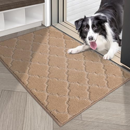 COSY HOMEER Front Door Mat 60x90 CM, Dirt Trapper Floor Mat, Polyester Welcome Door Mat for Kitchen Room Office Entryway Doors, Absorbent Non-Slip Low Profile Indoor Doormat, Machine Washable, Beige