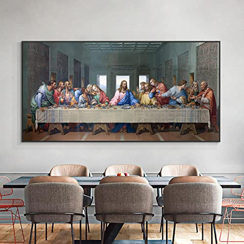 HOLEILUCK Berühmtes Leinwandgemälde „Das letzte Abendmahl“ von Leonardo Da Vinci Cuadros, große Wandbilder für Wohnzimmer, Heimdekoration, 90 x 190 cm, ungerahmt