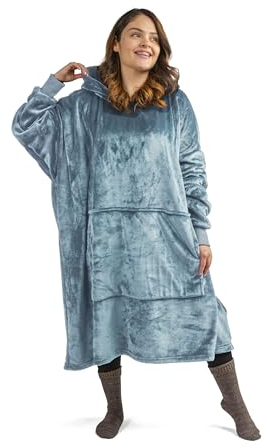 Walser Kuschelpullover, Snuggle Hoodie Decke mit Ärmeln und Kapuze, Oversize Hoodie Damen flauschig, Decken Hoodie Herren, Kuschel Decken Pulli XXL, Kuschelpulli, Blanket Hoodie 104x102 cm blau