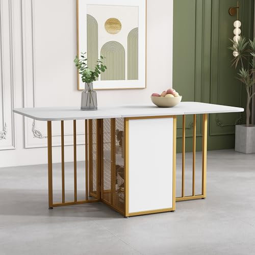 I0I&I0I Mesa de comedor plegable, mesa extensible multifuncional con cajones, ahorra espacio y elegante (blanco)