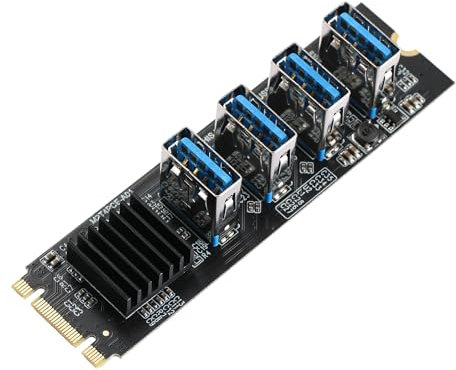YABOANG Adaptateur M.2 NVMe vers 4 USB PCIE Riser, M2 M-Key vers PCIE 1X USB 3.0 Converter Card with Heatsink, PCI Express 1X to 16X Splitter Extender Card for Ethereum BTC Mining
