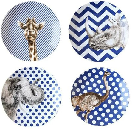 Juego de vajilla de cerámica con diseño de elefante, jirafa, avestruz, Animal creativo, plato de porcelana, plato para pastel de cena, Plato decorativo de pared, 4 Uds.