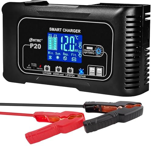 UMIUP 20 Amp Battery Charger Lithium, 12V and 24V LiFePO4,Lead-Acid(AGM/Gel/SLA) Car Battery Charger,Trickle Charger, Maintainer/Pulse Repair Charger Battery Desulfator for Car, Boat, Motorcycle...