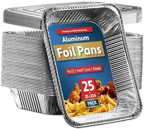 25 Pack Aluminum Pans Disposable 9x13 Baking Pan Chafing Trays with Lids, Half Size Oven Steam Table Tin Foil Pans with Covers, Extra Heavy Duty Foil Pans for Heating, Roasting, Cooking, Storing Food