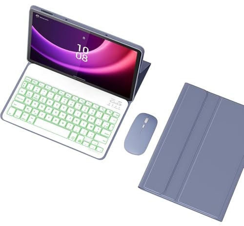 HLTOOP Étui avec Clavier pour Lenovo Tab P11 (2E Génération)/Pad Plus 2023 (11,5 Pouces), AZERTY Français, Clavier Rétroéclairé 7 Couleurs avec Souris, Coque Arrière en TPU Souple,Violet