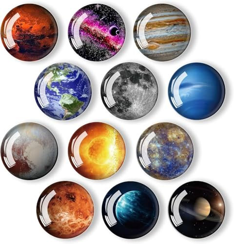 12 Piezas Planeta Imanes Nevera Imanes Nevera Niños, Imanes Nevera, Imanes Niños para pizarras, neveras, Fotos, etc. (Redondos)
