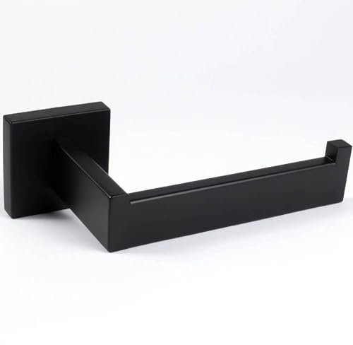 Pebble Grey™ Manhattan Toilet Roll Holder for Bathroom, Wall Mounted with Screws, Industrial Style Toilet Paper Holder, Contemporary Design, Anti-Rust, Concealed Fixings (Matte Black)