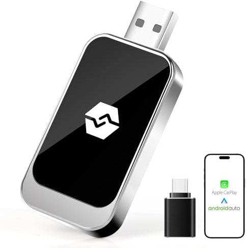 Wodasi 2 IN 1 Wireless Android Auto & Carplay Wireless Adapter,Wireless Stick Konvertiert kabelgebundene Android Auto/Carplay in kabellos für Autos mit AA & Carplay, Typ-C/USB Plug,Metallgehäuse