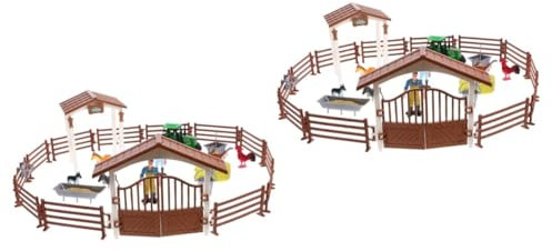 TOYANDONA 2 Sätze Simulationsfarmmodell bauernhoftiere Farm Animals Szene mit Bauernhofspielzeugen Landwirtschaft Spielset Farm Spielzeugset Nutztiermodelle für zu Hause Miniaturzaun Plastik