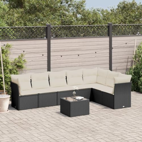 UJCHVHN Home Garden Gartensofa-Set mit Kissen, Polyrattan, 8-teilig, Schwarz