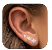Kenivira 3 Paar Ohrstecker Silber für Damen Silber Kleine Ohrstecker mit Zirkonia Hypoallergene Ohrstecker für Mehrere Piercings Wasserfest Stapelbar Ohrringe für Damen