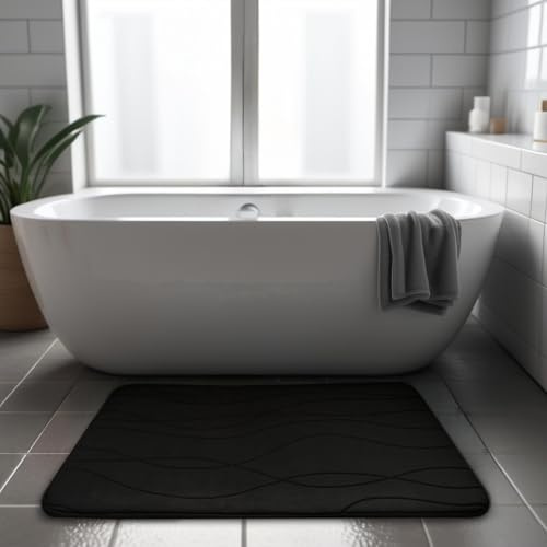 VelVaro Badezimmerteppich rutschfest Schwarz, Badematte 50x80cm Memory Foam, Badteppich Maschinenwaschbar, Saugfähiger Duschvorleger Weich Bad