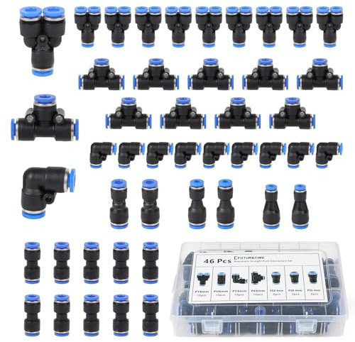 EFUTURETIME Set di Raccordi Pneumatici per Tubo da 6 mm, con Innesti Rapidi Dritti, Angolati, a Y, a T e Riduttori 4-6/4-8/6-8 (46 pezzi)