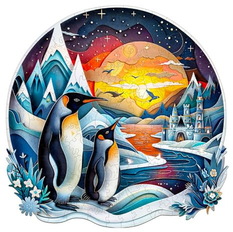 Holzpuzzle Erwachsene und Kinder, 3D Penguin Family Kreisförmige Einzigartige Puzzle, Holz Puzzle Erwachsene Mit Geschenkbox Aus Holz (L-300 Stück)
