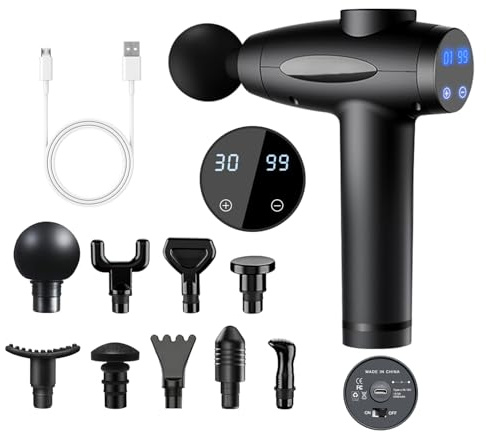 Massagepistole,Massage Pistole,Massage Gun mit LED-Touchscreen,30 Geschwindigkeiten,9 Massageköpfe,Leise Handmassagegeräte Muskel Percussion Massagegerät für Schulter Körper Rücken Entspannung