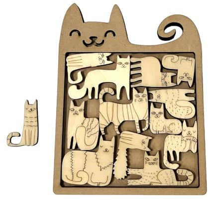 Cats Wooden Puzzle – Challenging Jigsaw for Adults & Kids, for Cat Lovers, Crazy Cat Lady Birthday (Classic)