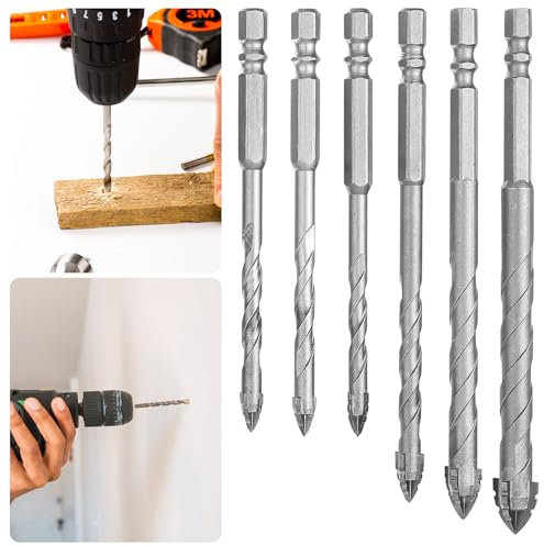 6pcs Four Edged Serrated Eccentric Drill Bits,High-strength Carbide Tips Four-Flute Sawtooth Eccentric Drill Bit Set 1/4 Hex Shank for Masonry Concrete Brick Metal Wood Tile Drills Bits,6,8,10,12mm