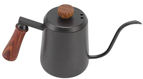 Verser sur la Bouilloire, Cafetière de Camping avec Poignée en Bois à Manche en Acier Inoxydable à Main du café Percolateur pour le Lait café (Noir 350ml)