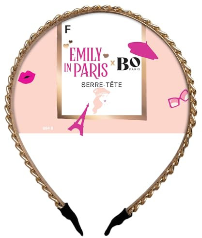 Emily in Paris x Bo Paris – Serre-tête doré femme – Accessoire cheveux chic – Élégant & raffiné – Finition métal effet chaîne – Look parisien tendance – Confortable & discret - Lot de 1