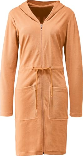 Erwin Müller Damen-Bademantel Limbach mit Kapuze Leichtfrottier apricot Größe 44/46