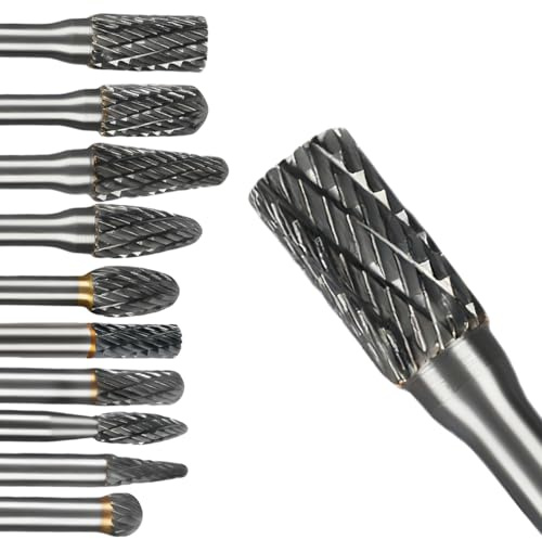Marsred Hartmetall Frässtifte Set mit 6mm Schaft, 10 Stück Doppelschnitt-Frässtifte,Rotationsfräser-Set Schaftfräser mit für Holzbearbeitung, Schnitzen, Gravieren, Metallpolieren & Bohren