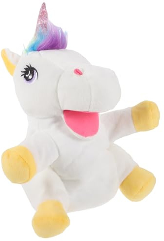 TOBBOMEY Realistische Einhorn Handpuppe Kuscheltier Plüsch Puppenspielzeug für Geschichtenerzählen Kreatives Rollenspiel Weiches Waschbares Material für Kindergeburtstag und Pädagogisches
