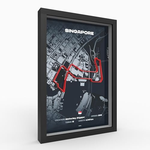 Singapur 3D Poster im Holzrahmen I A3 I Hochwertiger 3D Druck I 2000dpi | 280g Papier I 3D Rennkunst als Deko für Wand I Büro & deinen Schreibtisch oder als Geschenk I Acrylglas-Front