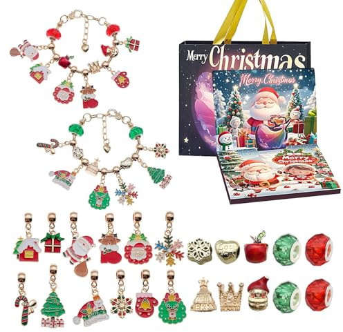 TABSIRAH Weihnachtskalender | Schmuck Dezember Kalender Countdown | 24 Tage Armband Themed Zubehör Set Strumpffüller für Urlaub Kinder Frauen Geburtstag